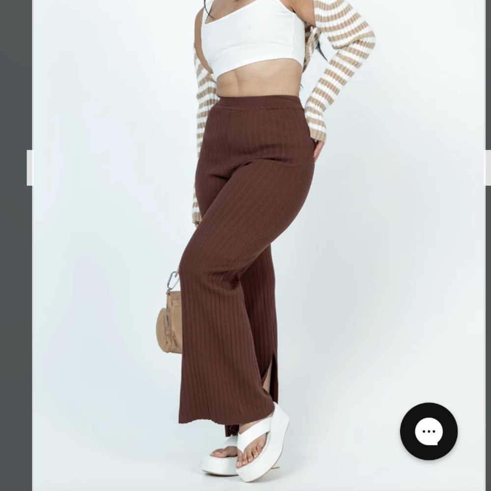 Like new! Princess Polly ALLEN Wide Leg Ribbed Pants - BROWN - Picture 4 of 11